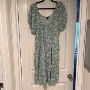 Light Green Floral Button-Front Mini Dress